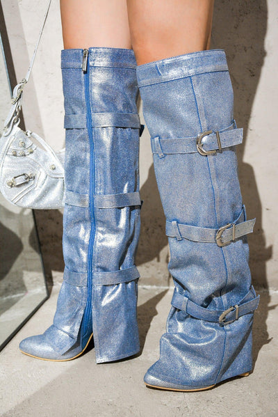 LARGO - LIGHT BLUE Thigh High Boots - AMIClubwear