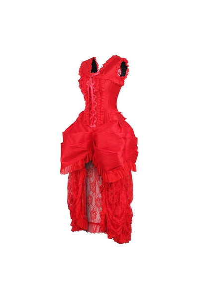 Top Drawer Steel Boned Red Lace Victorian Bustle Corset Dress - AMIClubwear