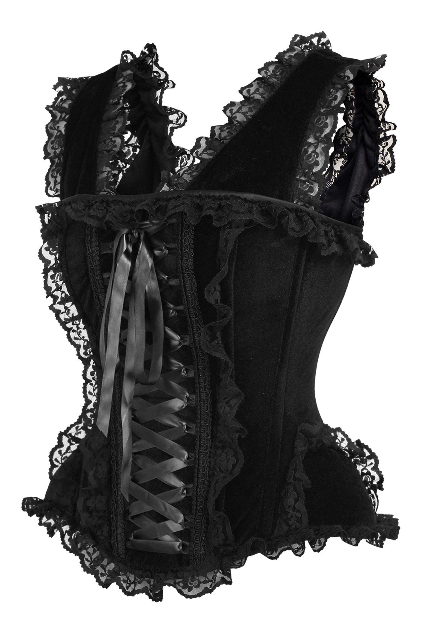 Top Drawer Black Velvet & Lace Steel Boned Corset w/Cap Sleeves