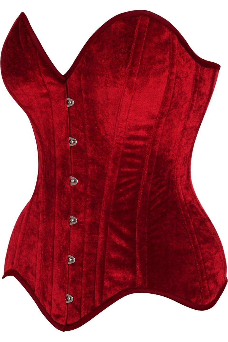 Top Drawer Dark Red Velvet Steel Boned Overbust Corset - AMIClubwear