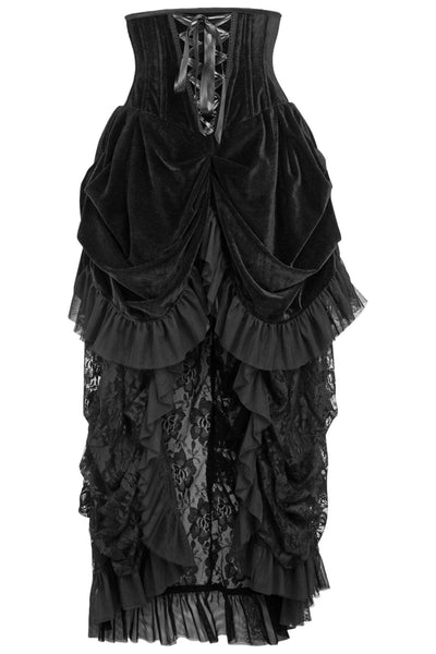 Top Drawer Steel Boned Black Velvet Victorian Bustle Underbust Corset Dress - AMIClubwear