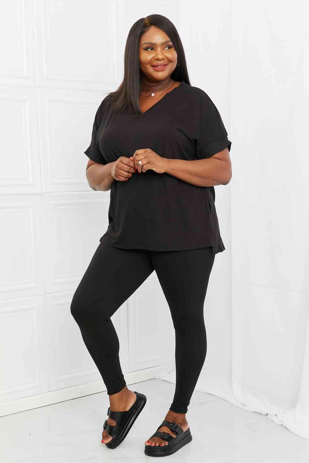 Zenana Self Love Full Size Brushed DTY Microfiber Lounge Set in Black - AMIClubwear