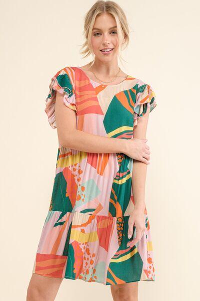 And The Why Printed Double Ruffle Sleeve Dress - AMIClubwear