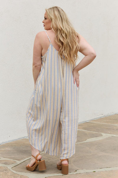 HEYSON Full Size Multi Colored Striped Jumpsuit with Pockets - AMIClubwear