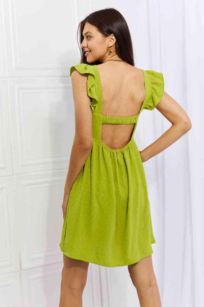 Culture Code Sunny Days Full Size Empire Line Ruffle Sleeve Dress in Lime - AMIClubwear