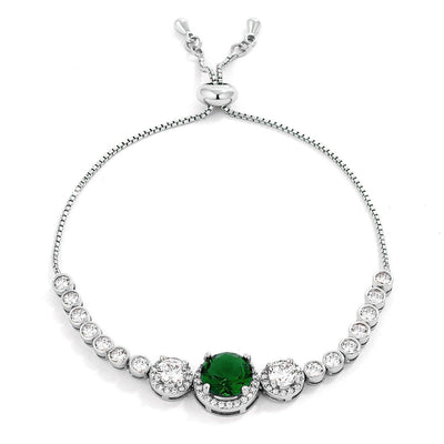 Adjustable Graduated Emerald Green & Clear CZ Bolo Style Tennis Bracelet - AMIClubwear
