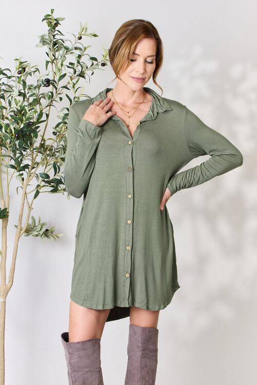 Celeste Full Size Button Down Shirt Dress - AMIClubwear