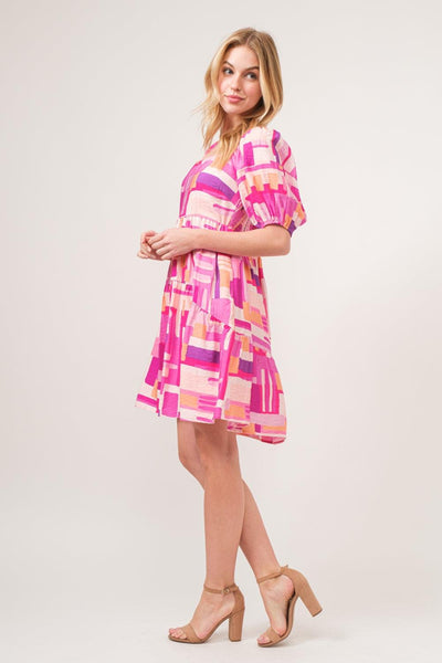 And The Why Color Block Puff Sleeve Dress - AMIClubwear