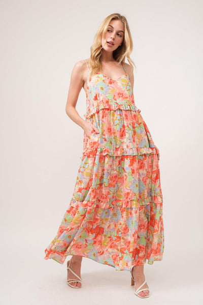 And The Why Floral Ruffled Tiered Maxi Cami Dress - AMIClubwear