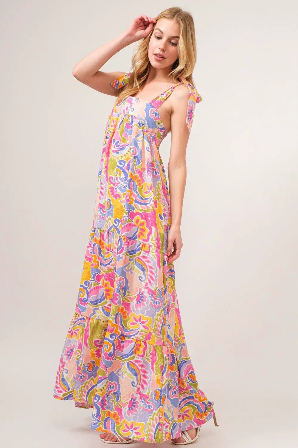 Tie-Shoulder Tiered Maxi Dress