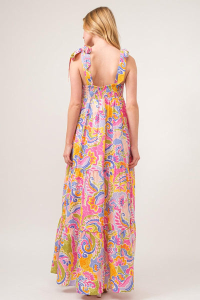 And The Why Full Size Printed Tie Shoulder Tiered Maxi Dress - AMIClubwear