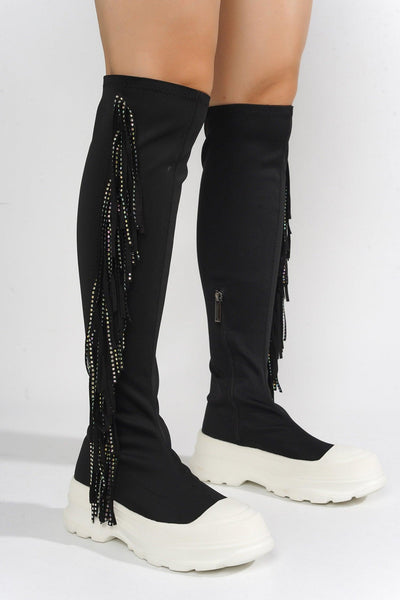 ARETHA - BLACK Thigh High Boots - AMIClubwear