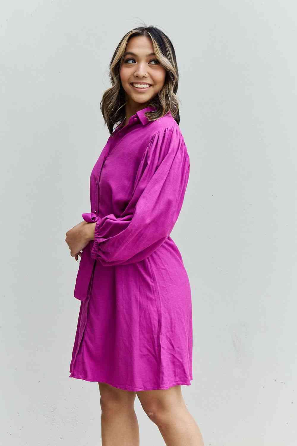 Jade By Jane Hello Darling Full Size Half Sleeve Belted Mini Dress in Magenta - AMIClubwear
