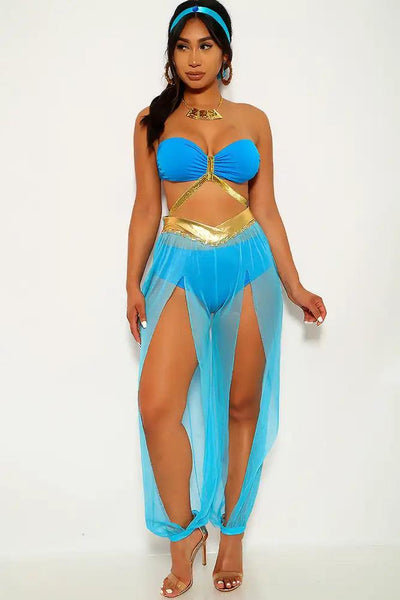 Bahama Blue Gold Cross Detail 3Pc Princess J Costume - AMIClubwear