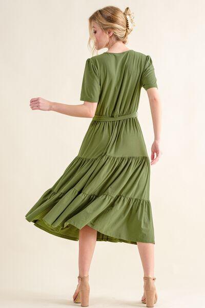 And The Why Soft Short Sleeve Tiered Midi Dress - AMIClubwear