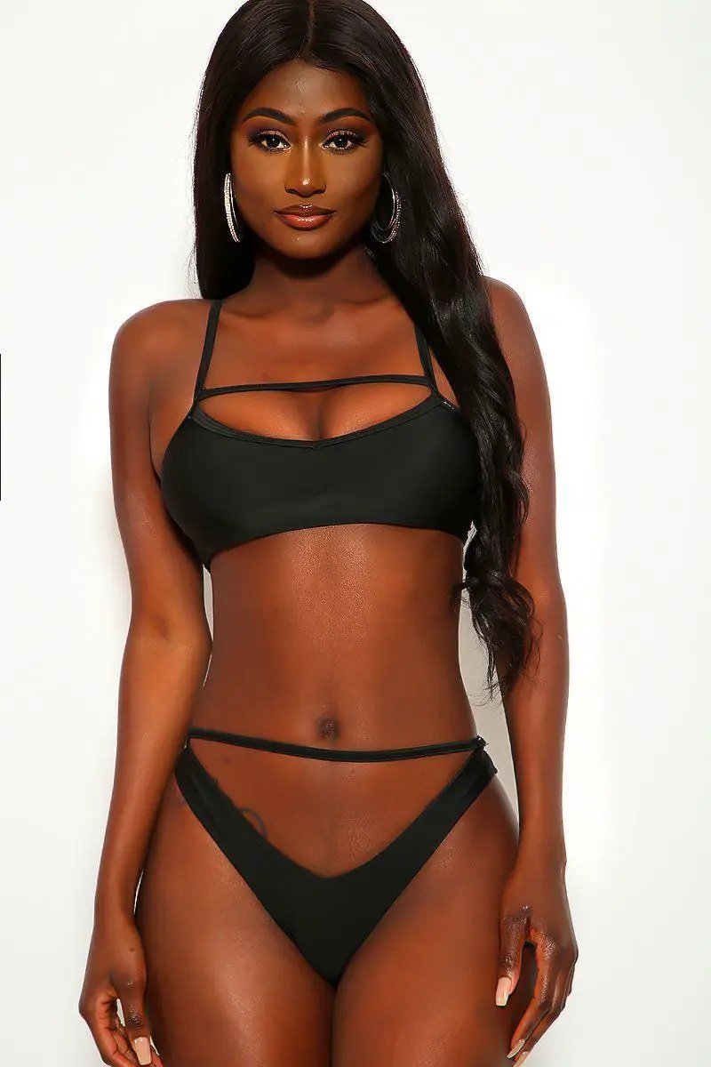 Women's Black Cut out two tone One Piece Swimsuit
