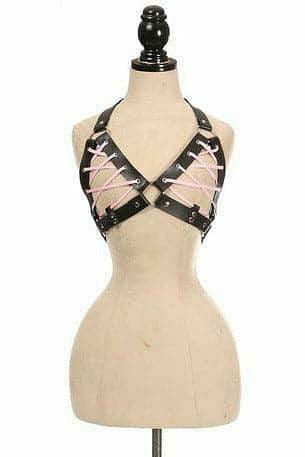 Black Faux Leather Lace-Up Bra Top - Lt Pink - Daisy Corsets