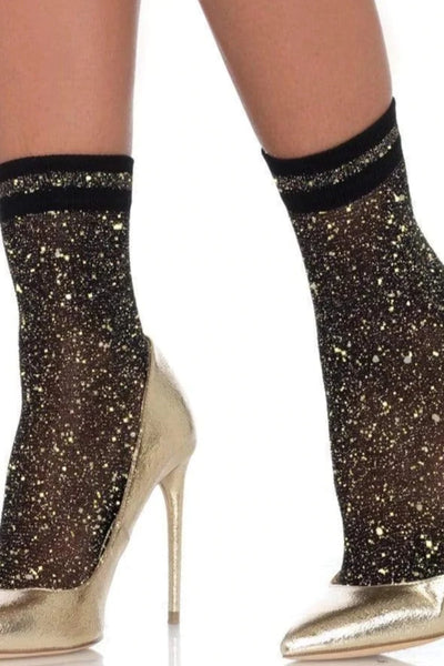 Black Gold Glitter Fishnet Anklets - AMIClubwear