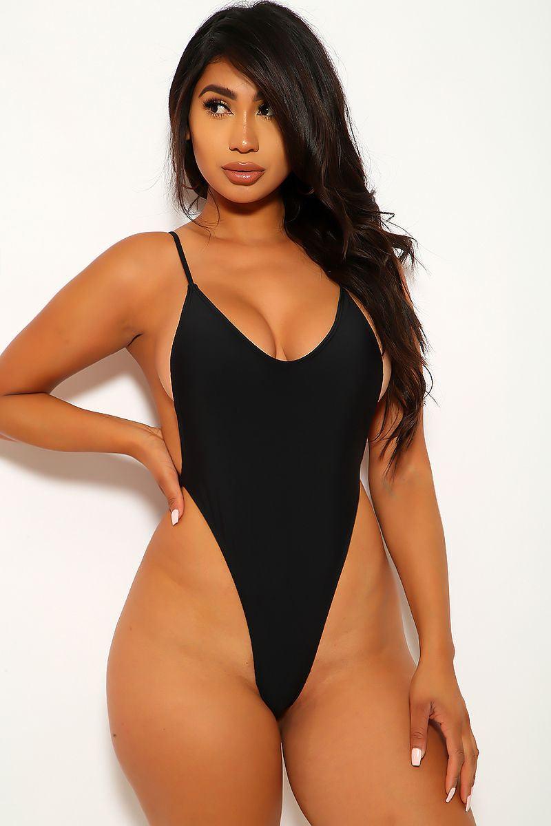 Black High Leg Thong One Piece Swimsuit – AMIClubwear