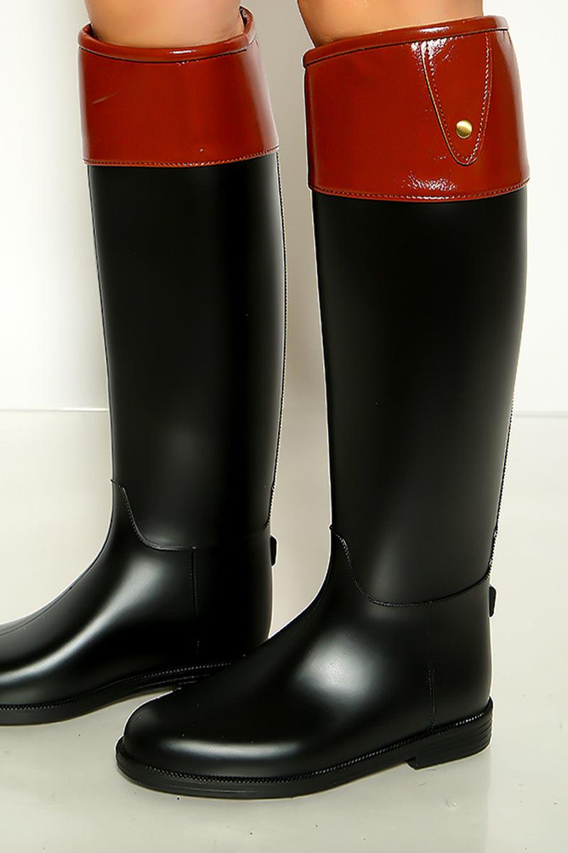 Black Knee High Waterproof Rain Boots - AMIClubwear