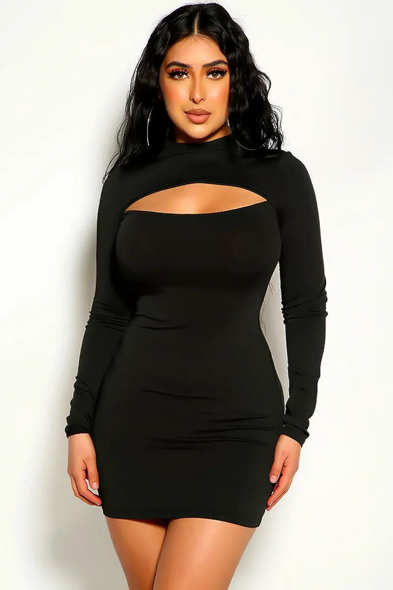 Black Long Sleeve Cut Out Party Dress – AMIClubwear