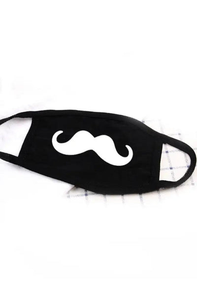 Black Mustache Print Washable Face Mask - AMIClubwear
