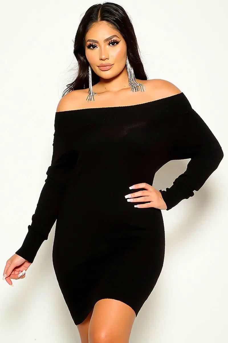 Black Off Shoulder Sweater Dress – AMIClubwear