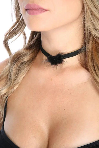 Black Pom Pom Accent Choker Necklace - AMIClubwear