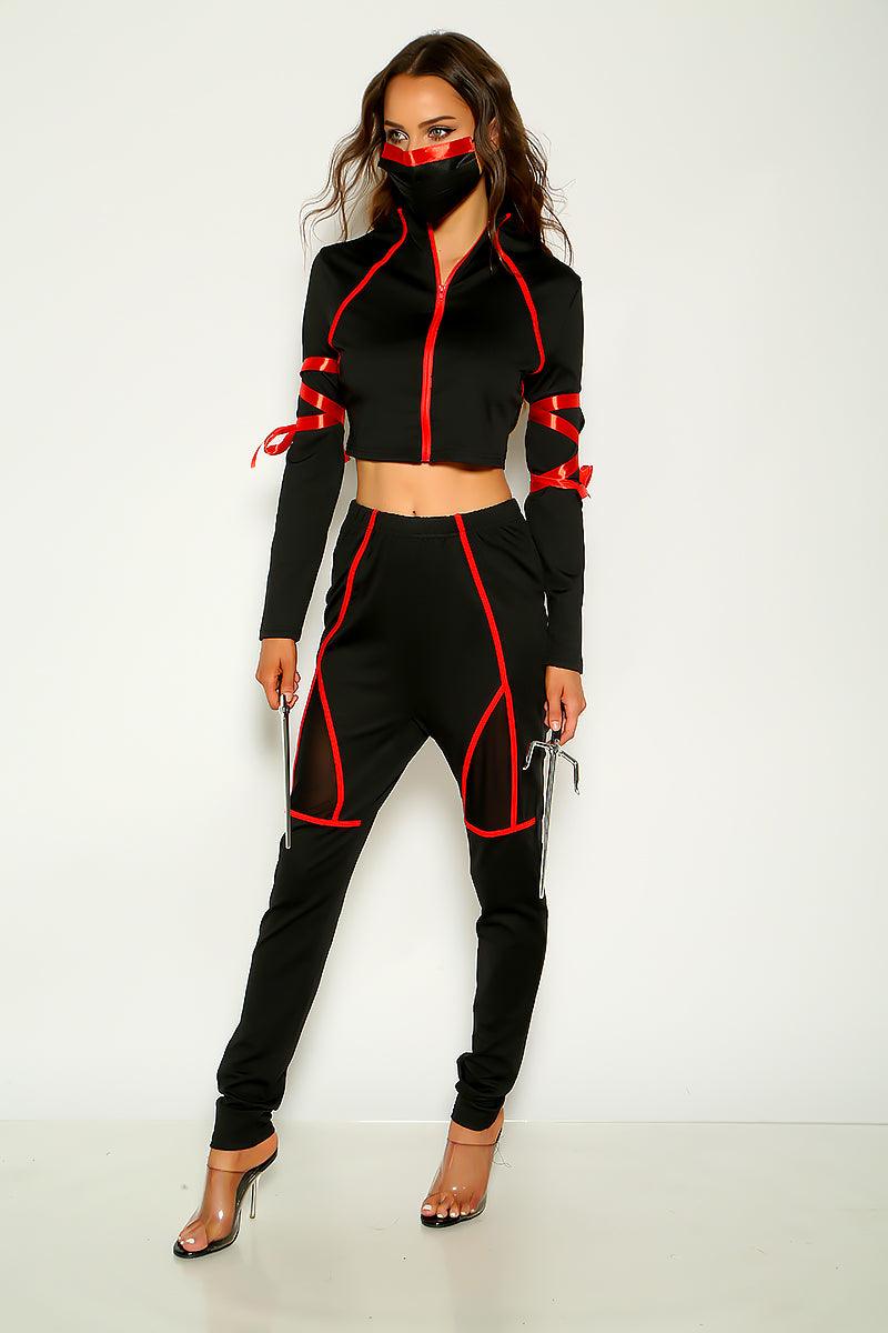 Black Red Sexy Long Sleeve Top 2 Pc Costume - AMIClubwear