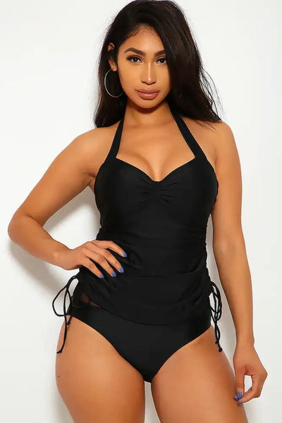 Black Ruched Sides One Piece Swimsuit - AMIClubwear