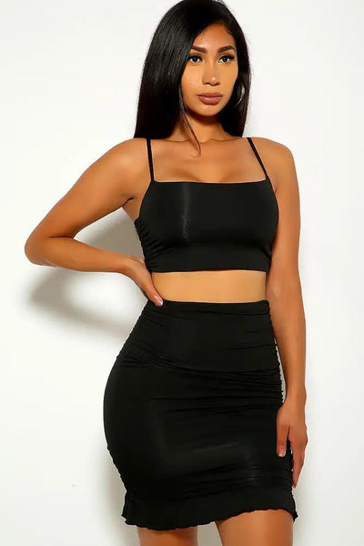Black Ruched Sleeveless Two Piece Dress - AMIClubwear