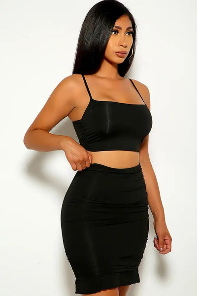Black Ruched Sleeveless Two Piece Dress - AMIClubwear