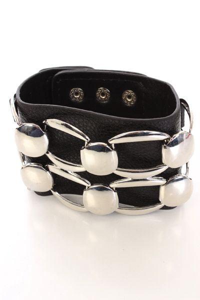 Black Silver Linked Decor Cuff Bracelet - AMIClubwear