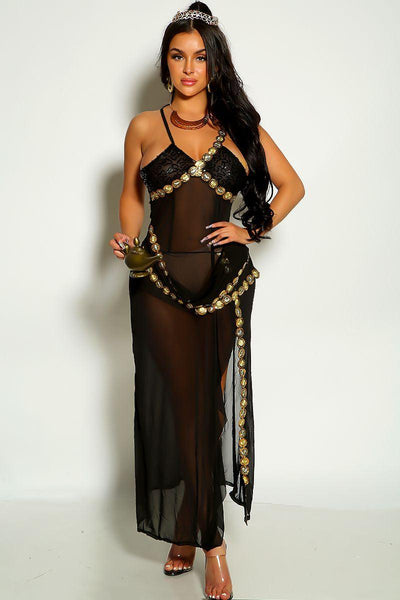 Black Sleeveless Sequin Trim Design Mesh Versatile One Piece Costume Dress - AMIClubwear
