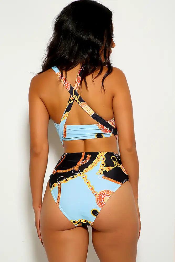 Black Strappy Graphic Print Two Piece Swimsuit - AMIClubwear