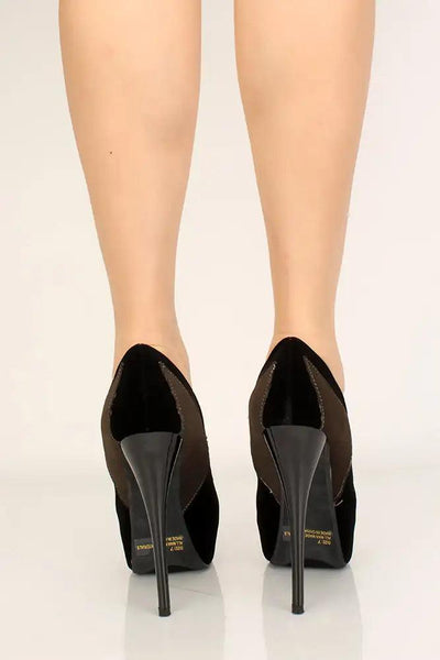 Black Velvet Peep Toe High Heel Pumps - AMIClubwear