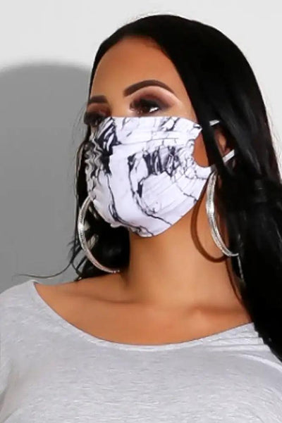 Black White Marble Print Face Mask - AMIClubwear