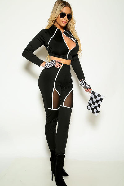 Black White Sexy Long Sleeve Top 2 Pc Costume - AMIClubwear