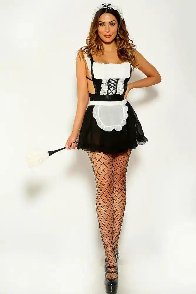 Black White Sexy Maid 5 Piece Costume AMIClubwear Black White Sexy Maid 5 Piece Costume AMIClubwear
