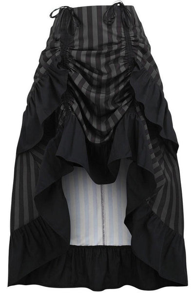 Black/Grey Stripe Adjustable High Low Skirt - AMIClubwear
