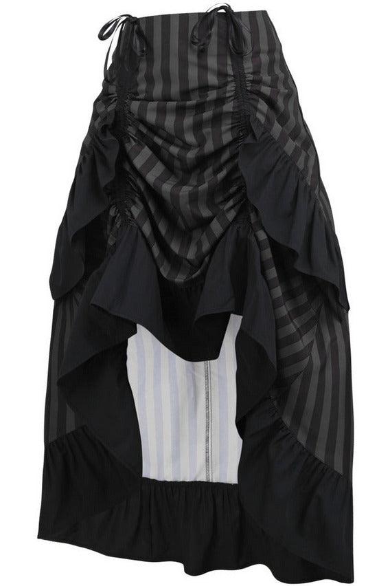 Black/Grey Stripe Adjustable High Low Skirt - AMIClubwear