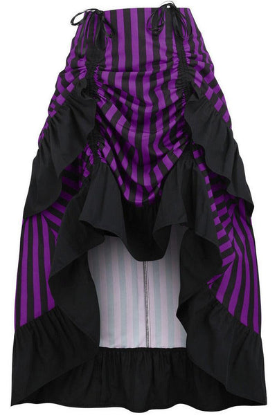 Black/Purple Stripe Adjustable High Low Skirt - AMIClubwear