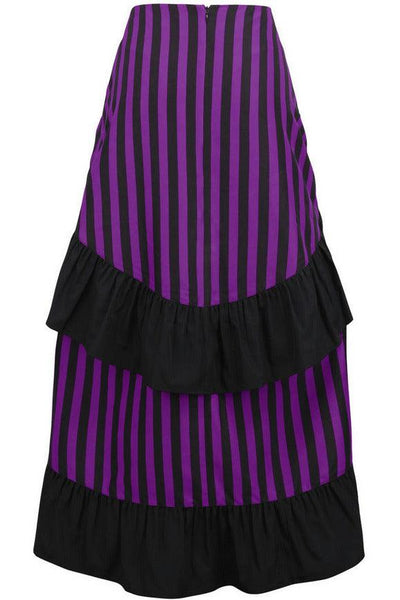Black/Purple Stripe Adjustable High Low Skirt - AMIClubwear