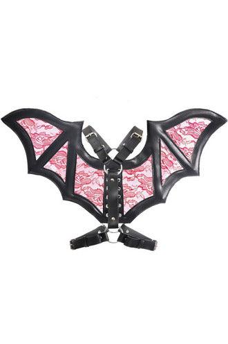 Black/Red Faux Leather & Lace Wing Harness - AMIClubwear