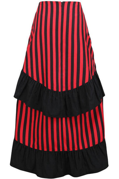 Black/Red Stripe Adjustable High Low Skirt - AMIClubwear