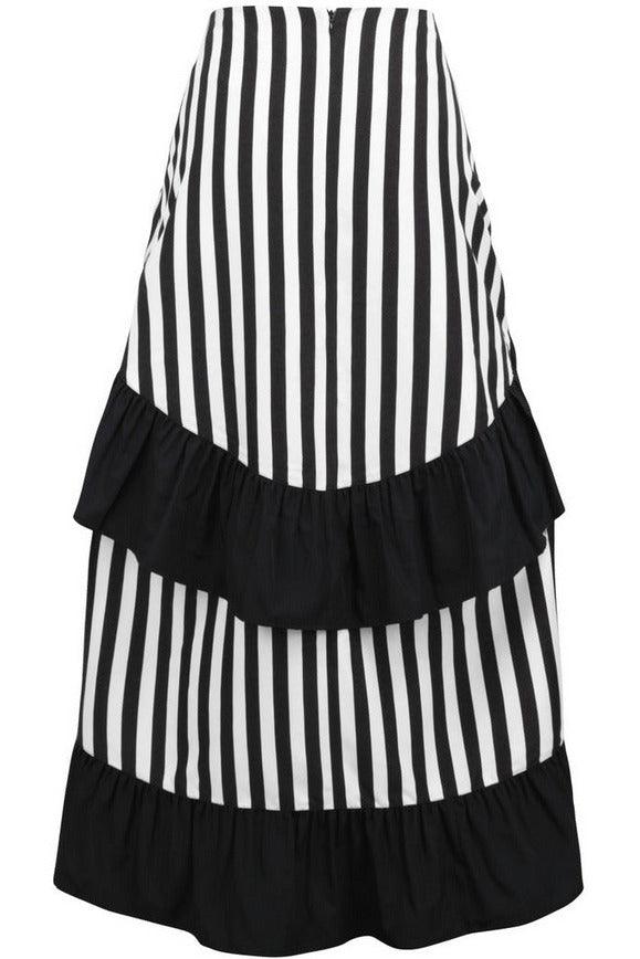 Black/White Stripe Adjustable High Low Skirt - AMIClubwear