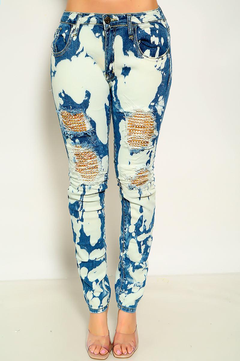 Bleach Washed Spike Studded Denim Jeans
