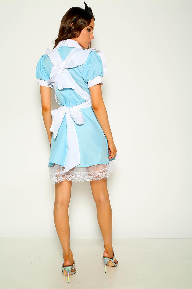 Blue Dress White Alice In Wonderland Maid 3 Pc Costume - AMIClubwear