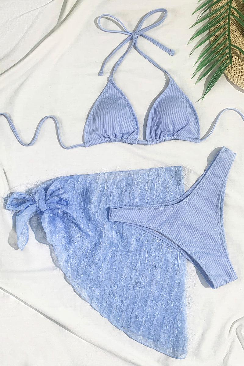 Blue Fringe Shimmery Accent Three Piece Swimsuit - AMIClubwear