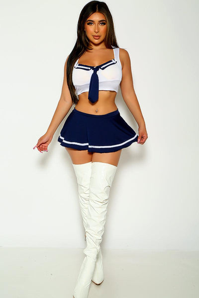 Blue White Sexy Schoolgirl 3pc Costume - AMIClubwear